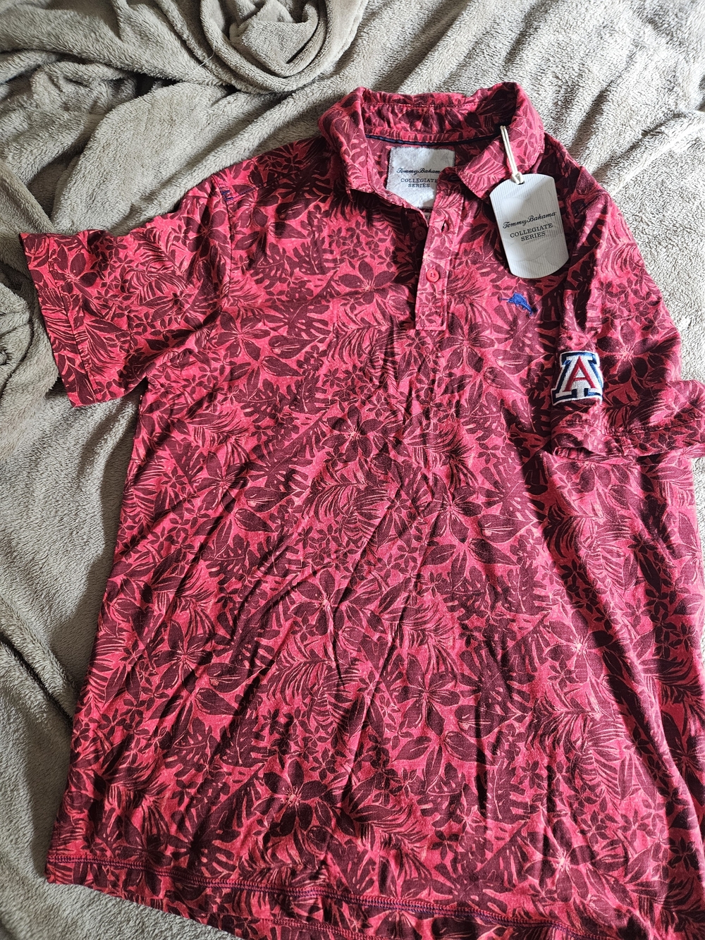 Tommy Bahama Mens Medium Red Floral Arizona Wildcats Polo Dress Shirt